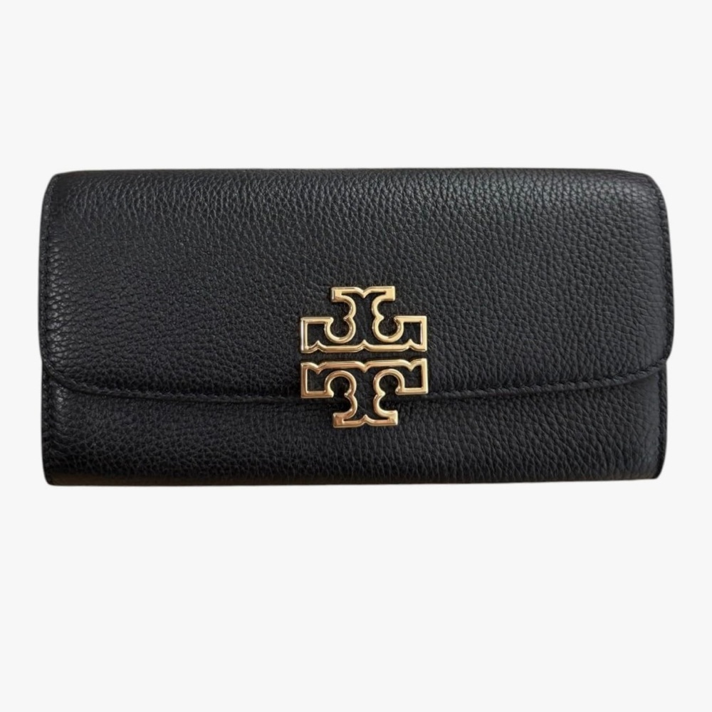 Tory Burch Women's Britten Pebble Leather Envelope Wallet (Black)